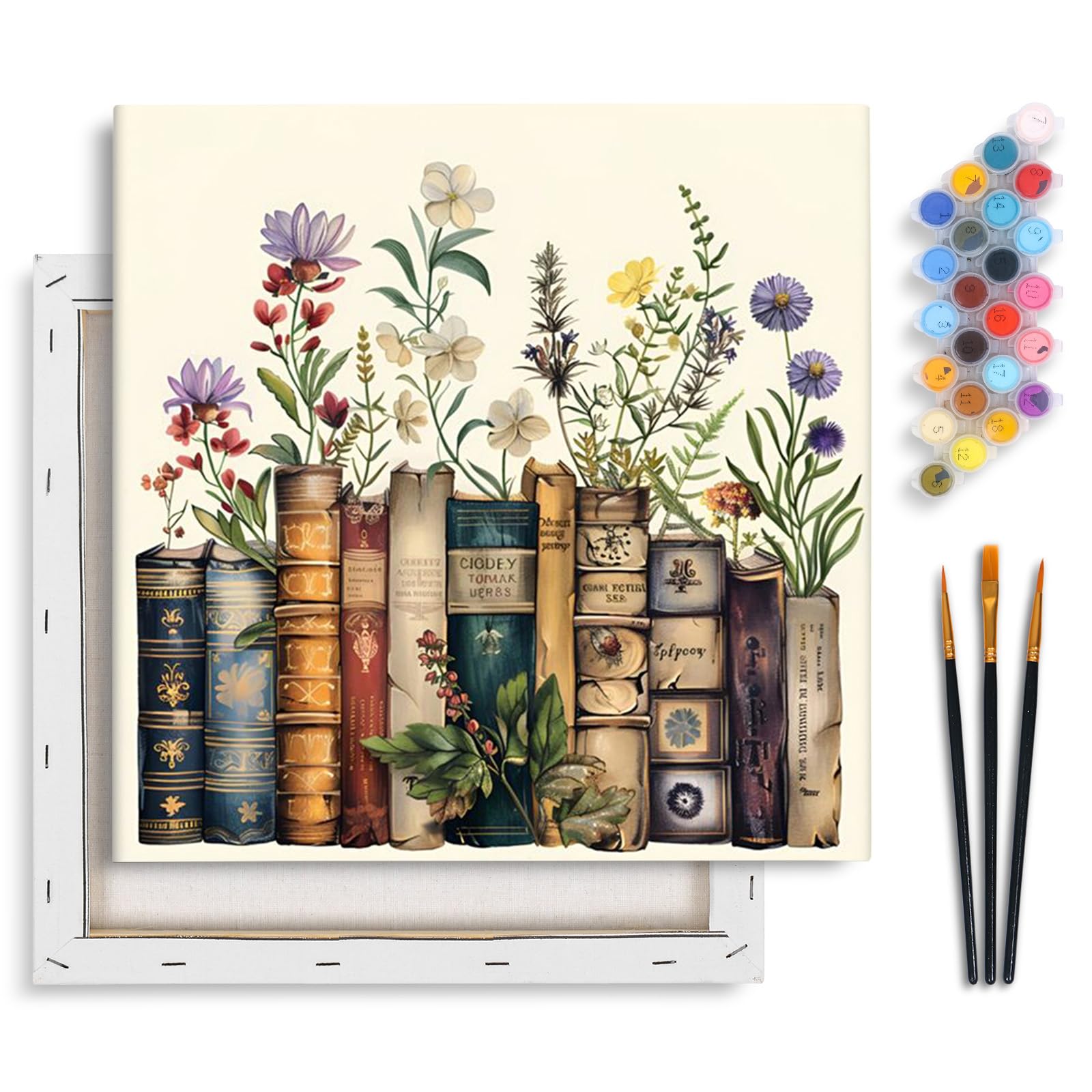 Yezavesu Framed Paint by Numbers Kit for Adults Beginner, 12x12 Inch Book Paint by Numbers Without Easel, DIY Number Painting for Adults Flowers for Home Wall Decor Gift
