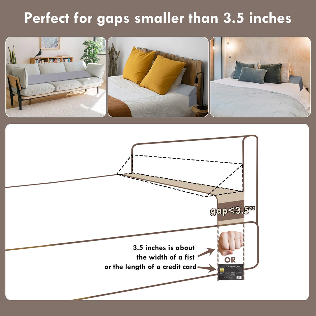 Vekkia Queen Bed Wedge Pillow for Headboard/Headboard Pillow/Bed Gap Filler/Pillow Wedge for Headboard Gap(0-3.5"),Close Gaps Between Mattress and Headboard(Gray 60"x6.5"x4.5")