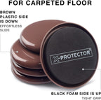 Furniture Sliders for Carpet X-PROTECTOR - 16 PCS Best Heavy Moving Pads 3 1/2" - Sliders for Furniture. Move Your Furniture Easy with Reusable Furniture Movers Sliders for Carpets!