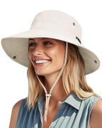Sun Hats for Women Ponytail UV Protection Beach Summer Hat Wide Brim Packable Cowboy Hat Beige