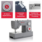 SINGER® Heavy Duty 4423 (Grey) High Speed Sewing Machine + Accessories | 23 Built-In Stitches Deliver 97 Stitch Applications | 50% More Power, 1100 Stitches/Min | Metal Frame, 1-Step Buttonhole
