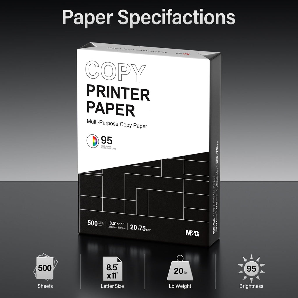 Multipurpose Copy Printer Paper, 8.5 x 11, 20lb, 1 Ream (500 Sheets), 95 Bright, White