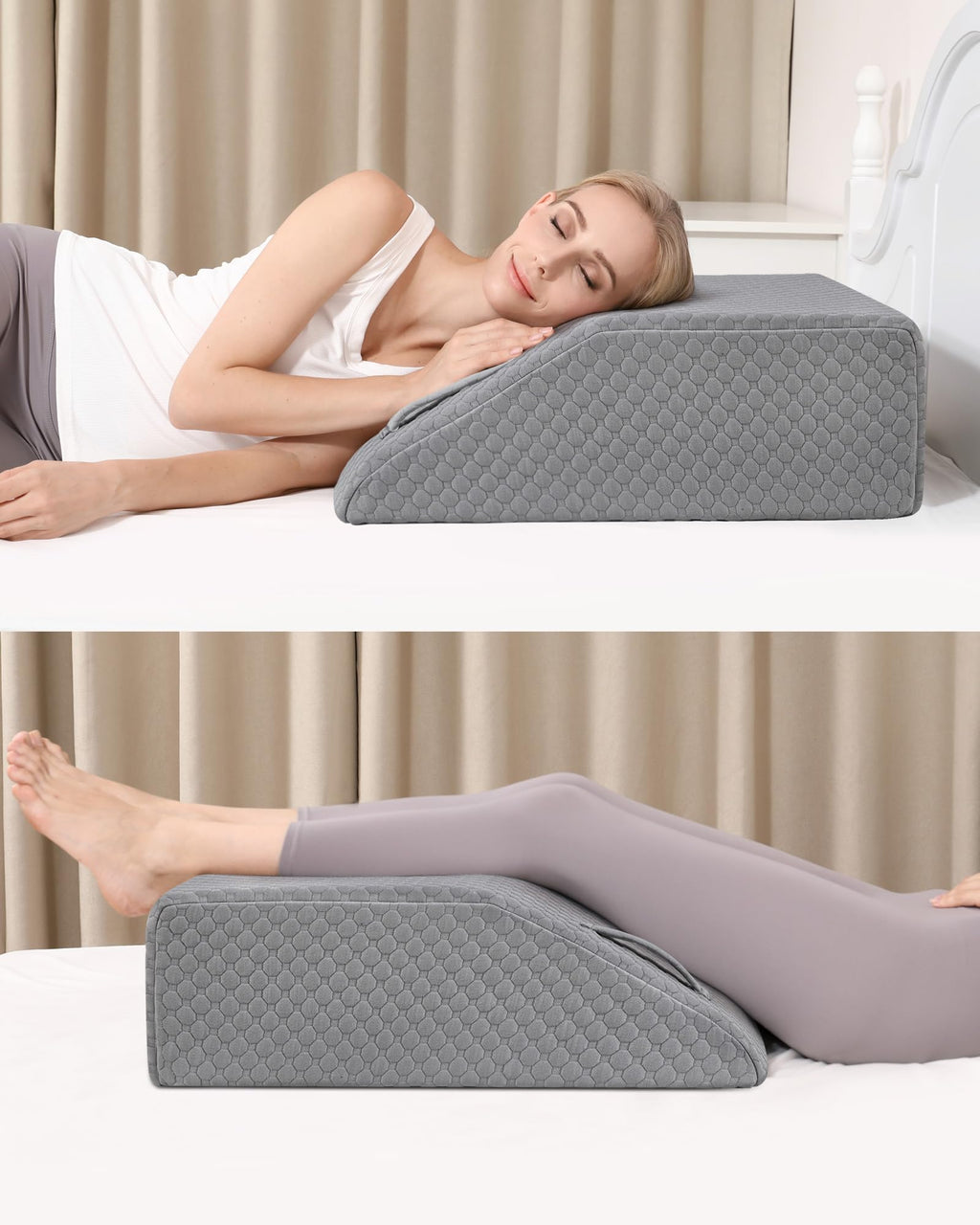 Forias 8" Leg Elevation Pillow for After Surgery, Memory Foam Leg Wedge Pillow for Back Pain Relief Leg Pillow for Swelling Post Surgery Sciatica Foot Leg Knee Ankle Elevation (Gray, 24 * 21 * 8in)