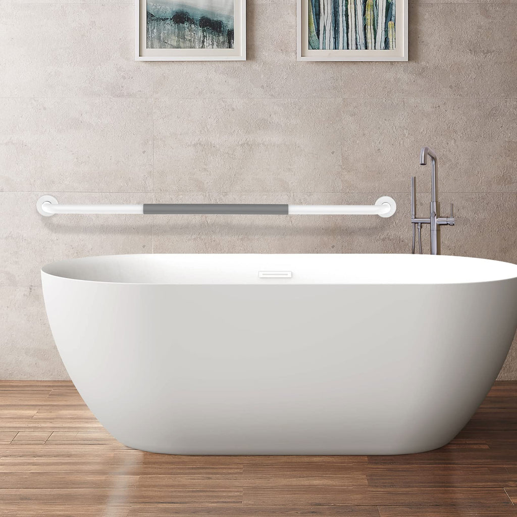 36 Inch Anti Slip Shower Grab Bar, Munzong White Stainless Steel Bathroom Grab Bar w/Gray Rubber Grip, Bathroom Balance Bar,Safety Handrail Support,Handicap Elderly Senior Assist Bath Handle