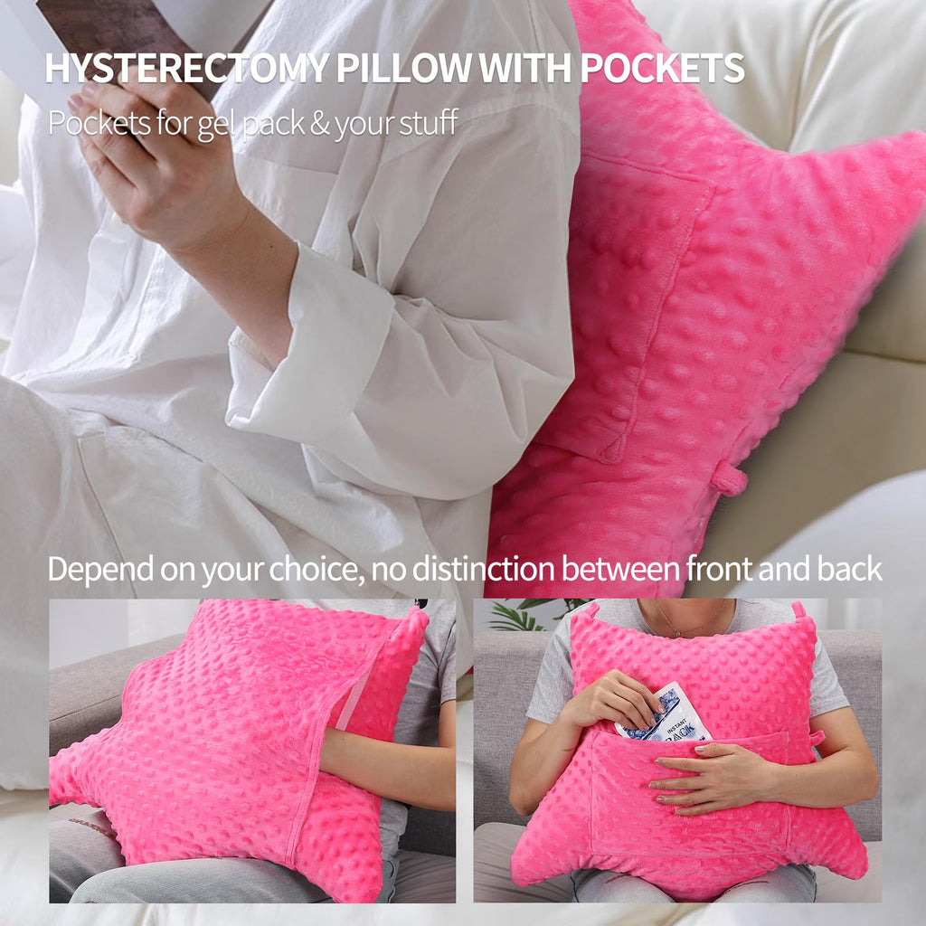 okmaba Hysterectomy Pillow with Pocket for Ice/Hot Packs, Abdominal Surgery Recovery Pillow for Women, Post-Surgery Support Cushion(Pink)