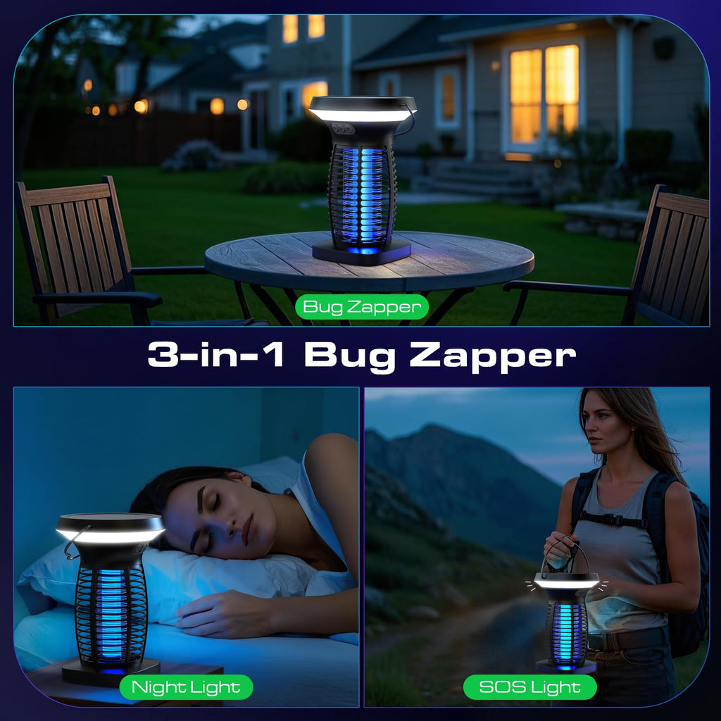 OnBeam Solar Bug Zapper Outdoor, Mosquito Zapper Outdoor Waterproof Electric Rechargeable Fly Zapper with Solar Panel, 4200V Fly Trap Indoor for Home Backyard, Patio, Garden, Camping