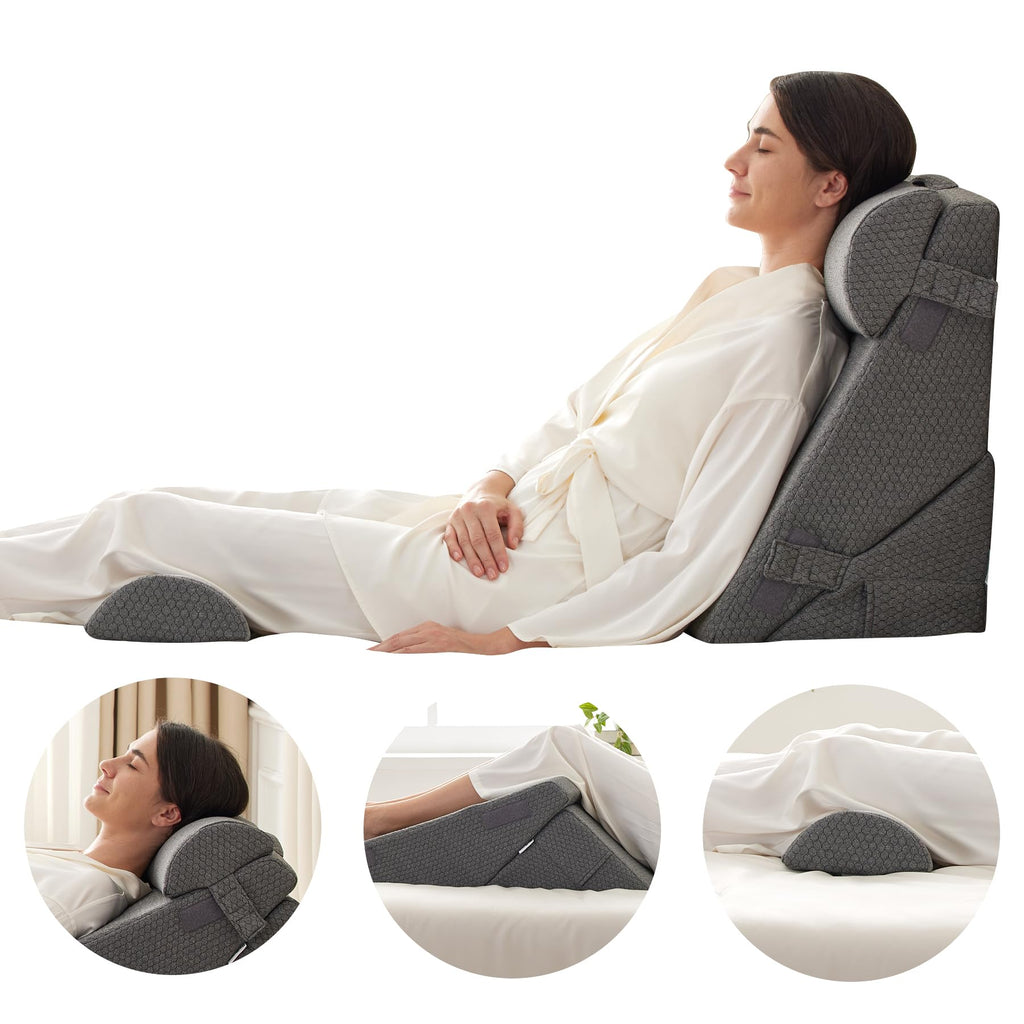 Bedluxe Adjustable 4pcs Bed Wedge Pillow Set, Memory Foam Wedge Pillow Post Surgery for Back, Neck, Leg Pain Relief, Pillow Wedge for Sleeping, Sitting up in Bed, Acid Reflux and GERD, Black