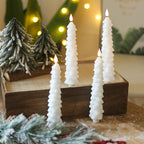Fo32won Snowy White LED Flameless Taper Candles Battery Operated with Remote and Timer, Set of 4 Christmas Real Wax Window Candlesticks with 3D Flame Wick, 10 Inches Flickering Christmas Candlesticks