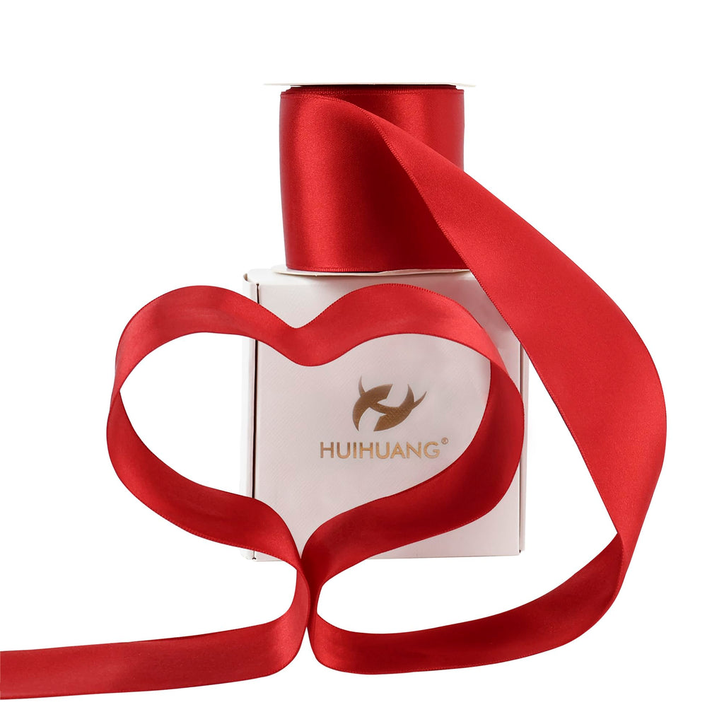 HUIHUANG Red Wired Satin Ribbon 2.5 inch Red Wire Edge Ribbon for Wreaths, Bows Making, Gift Wrapping, Holiday Home Decor, Crafts, Christmas Tree Bows-Continous 10 Yards