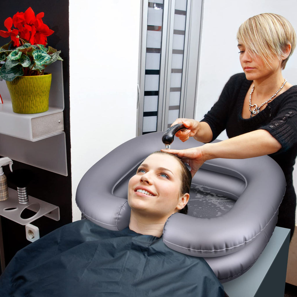 UOPIRHJ Portable Shampoo Bowl, Inflatable Hair Washing Sink for Bedridden, Disabled,Injured, Hair WashTub for Dreadlocks and at Home Sink Washing (Grey)