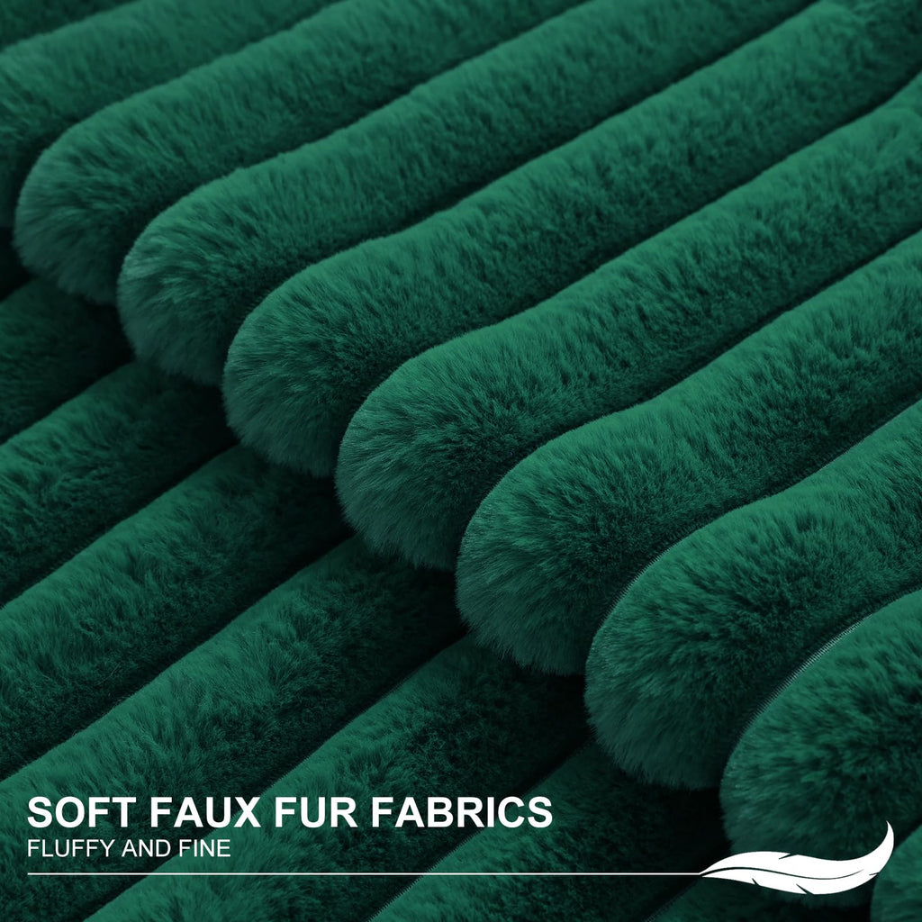 Pallene Faux Fur Plush Christmas Throw Pillow Covers 18x18 Set of 2 - Luxury Soft Fluffy Striped Decorative Pillow Covers for Sofa, Couch, Living Room - Christmas Green