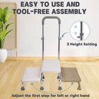 2 Step Stool with Handle for Elderly - Non-Slip Bedside Steps with Adjustable Handrail (450 lbs Capacity)