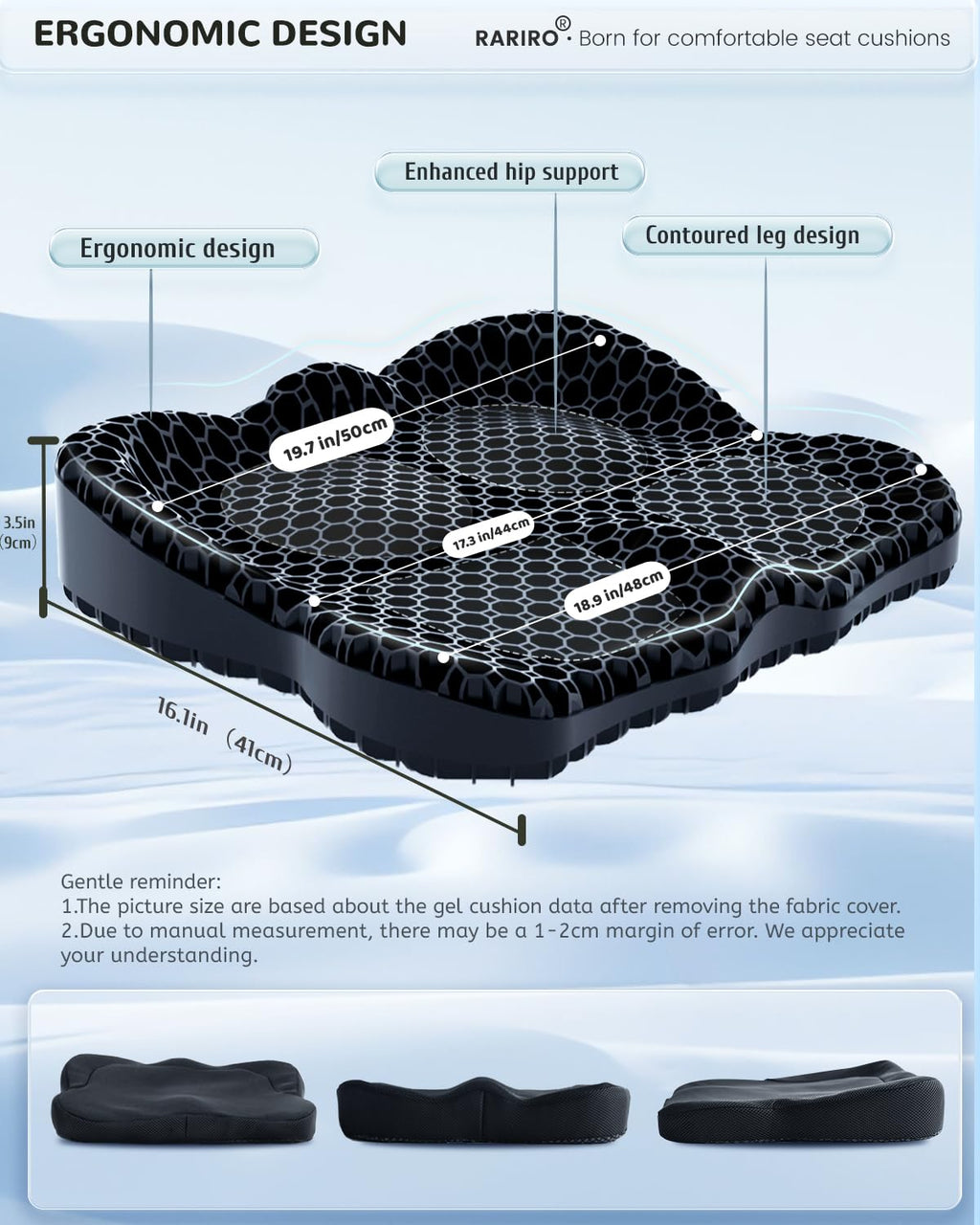 Enlarged 19.7" Gel Seat Cushion, Chair Seat Pads for Wheelchair, Gel Cushion Seat for Pressure Coccyx Sciatica Pain Relief, Egg Cushion for Car Office Chair, Cooling Cushion for Long Sitting[Black]