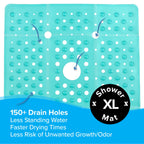 SlipX Solutions Square Shower Mat, Extra Large 27"x27", Non-Slip Stall Mat for Elderly & Kids Standing Bath Tub Mat, Machine Washable, Suction Cups, Transparent Aqua