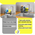 Maifan Sink Caddy Sponge Holder for Kitchen with Brush Holder and Stainless Steel Self Drain Tray, Rustproof Kitchen Sink Organizer for Sponge, Soap Dispenser Storage Accessories