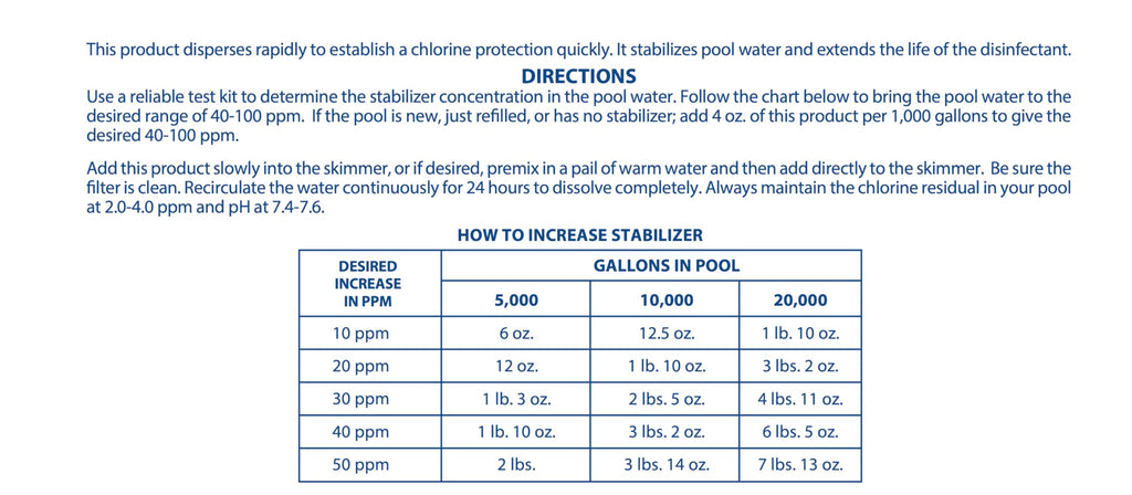 Pool Mate 7-Pounds Premium Pool Stabilizer and Conditioner, Concentrated Cyanuric Acid for Pools, Helps Chlorine Last Longer