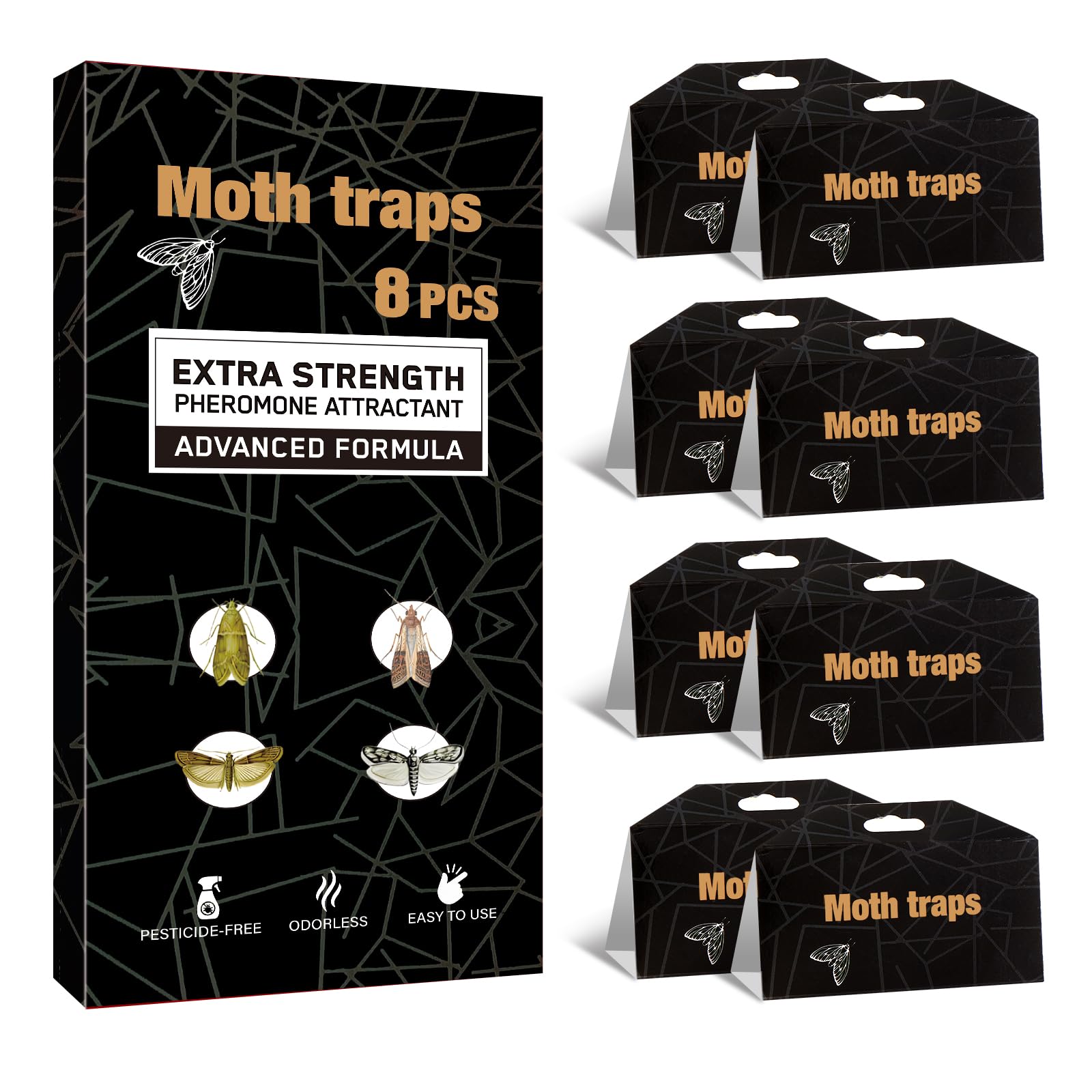 Upgraded Moth Traps, Double Potent Pantry & Clothes Traps with Pheromones Prime, No Toxic & Odorless Meal Moth Trap, Organic Sticky Moths Balls Repellent with Lure for Closet, Kitchens -8Pack