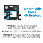 HP 63 Black Ink Cartridge | Works with HP DeskJet 1112, 2130, 3630 Series; HP ENVY 4510, 4520 Series; HP OfficeJet 3830, 4650, 5200 Series | Eligible for Instant Ink | F6U62AN