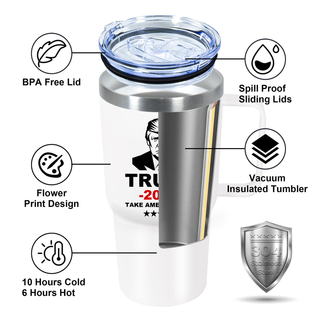Icesip 20 oz Trump 2024 Mug Coffee with Lid and Handle, Donald Trump Merchandise, 20oz Stainless Steel Tumbler Travel Coffee Cup, Vacuum Insulated Mug for Hot and Cold Drinks, White 1 Pack