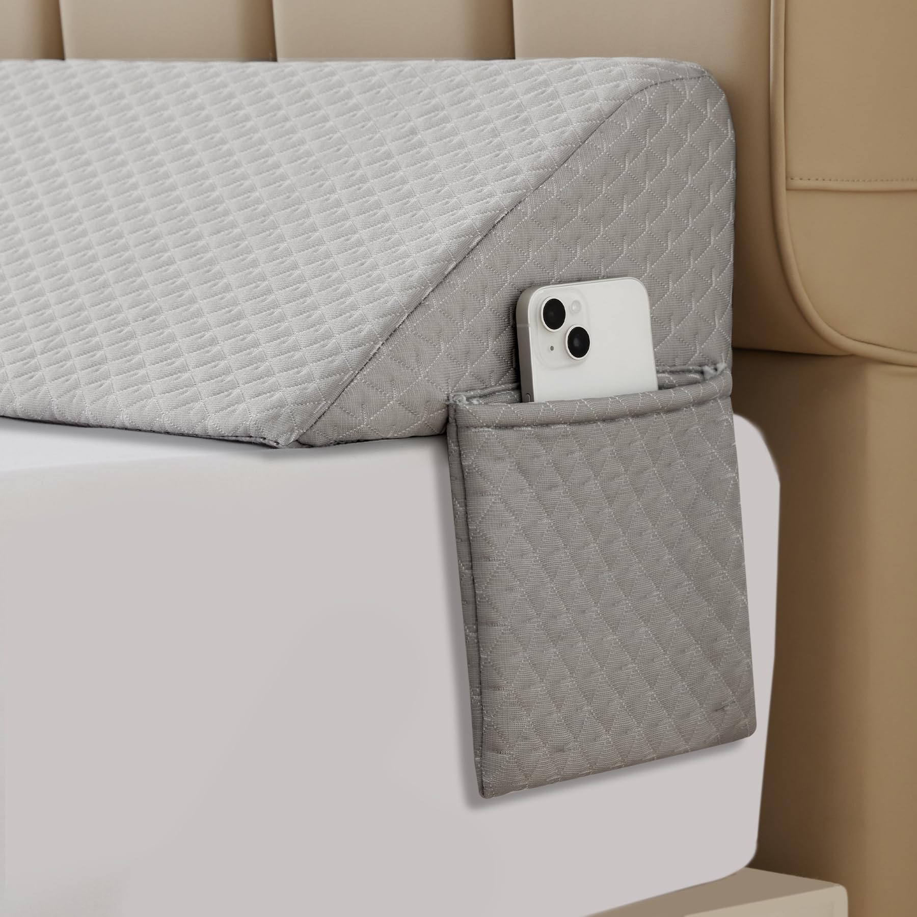 Ruqmuis King Bed Wedge Pillow for Headboard, Bed Gap Filler, Mattress Gap Filler King, Fill The Gap (0-7") Between Headboard and Mattress (Grey, 76"x10"x6")