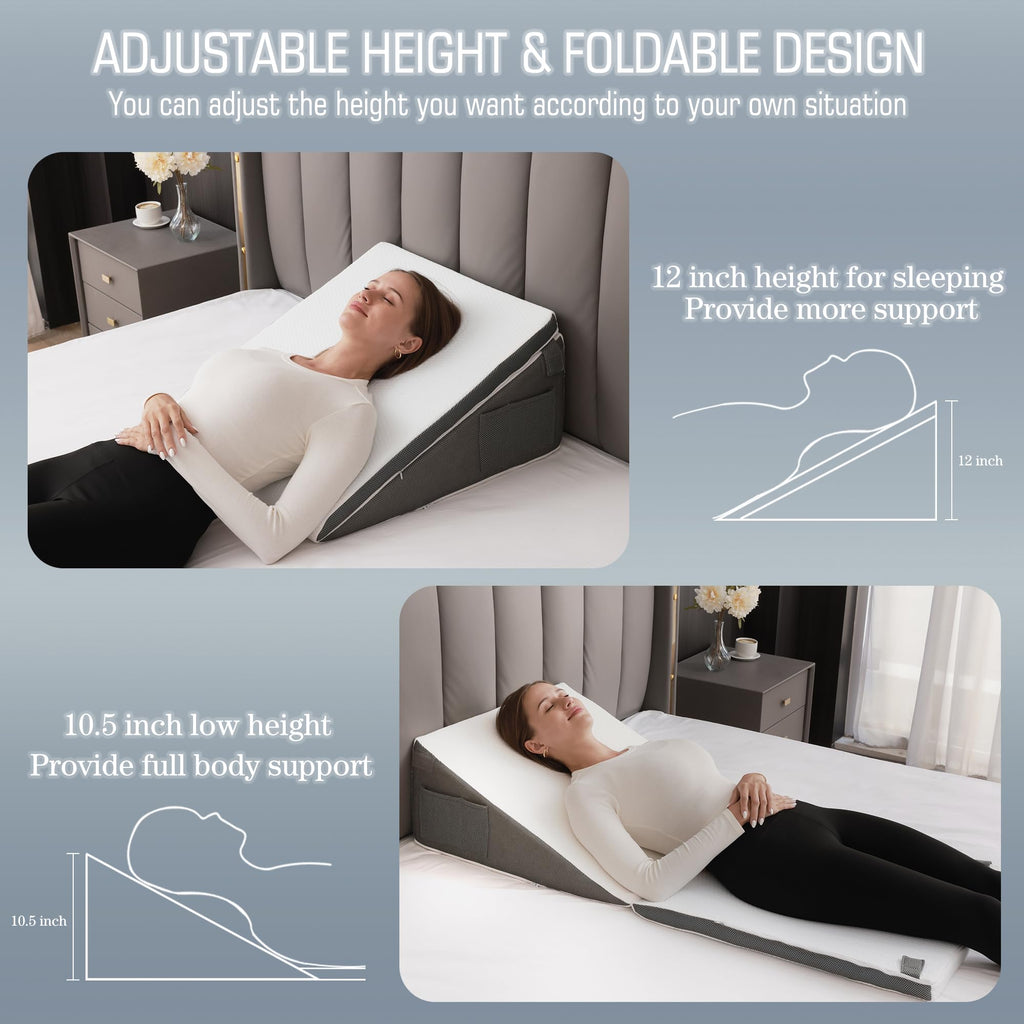 Ziiyllean Bed Wedge Pillow for Sleeping, 10-in-1 Adjustable Memory Foam Wedge Pillow for Acid Reflux, 2-in-1 Incline Wedge Pillows for After Surgery, Snoring, Back Pain Pillow Wedge