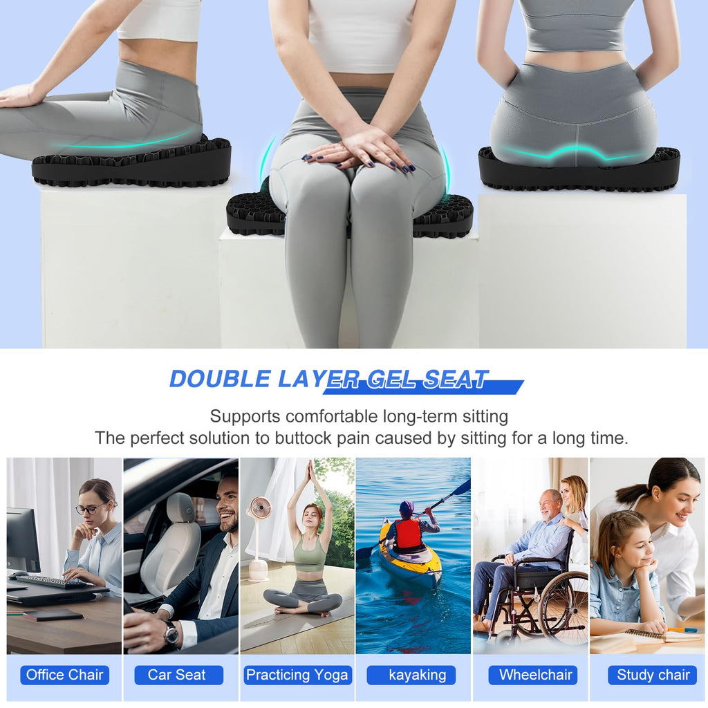 Airllantry Thicken 19.7in Seat Cushion, Gel Seat Cushion for Long Sitting–Office Chair, Wheelchair, Car Cushion, Large Cooling Pad for Back Pain, Sciatica, Tailbone Pain Relief