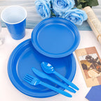 WELLIFE 210 Pcs Blue Party Supplies, Disposable Dinnerware Set, Including Blue Plastic Plates and Napkins, Blue Plastic Cutlery and 12OZ Blue Cups, Serve 30 Guests for Party