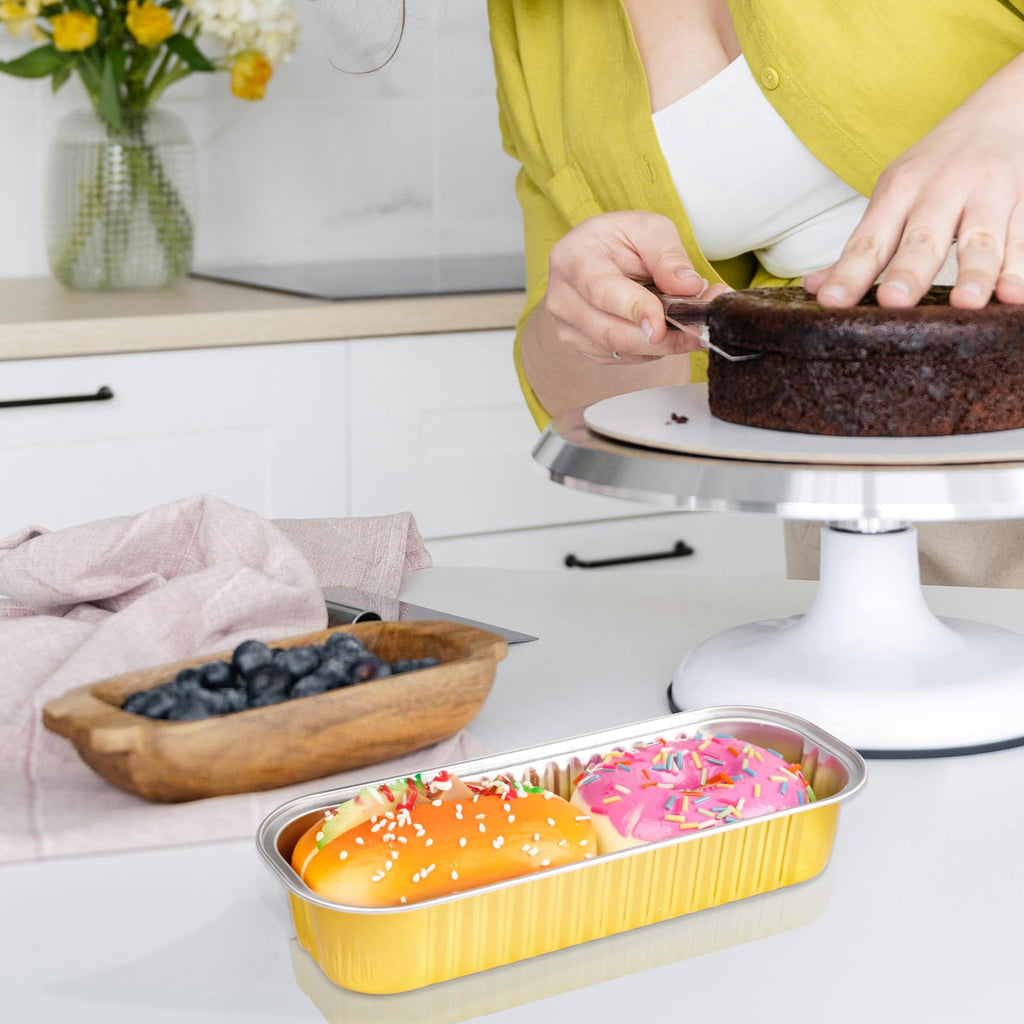 50PCS Rectangle Mini Loaf Pans With Lids,Mini Cake Pans with Lids,Disposable Ramekins Baking Cups Muffin Tins Cupcake Cups For Wedding Birthday Party,6.8oz（Gold）