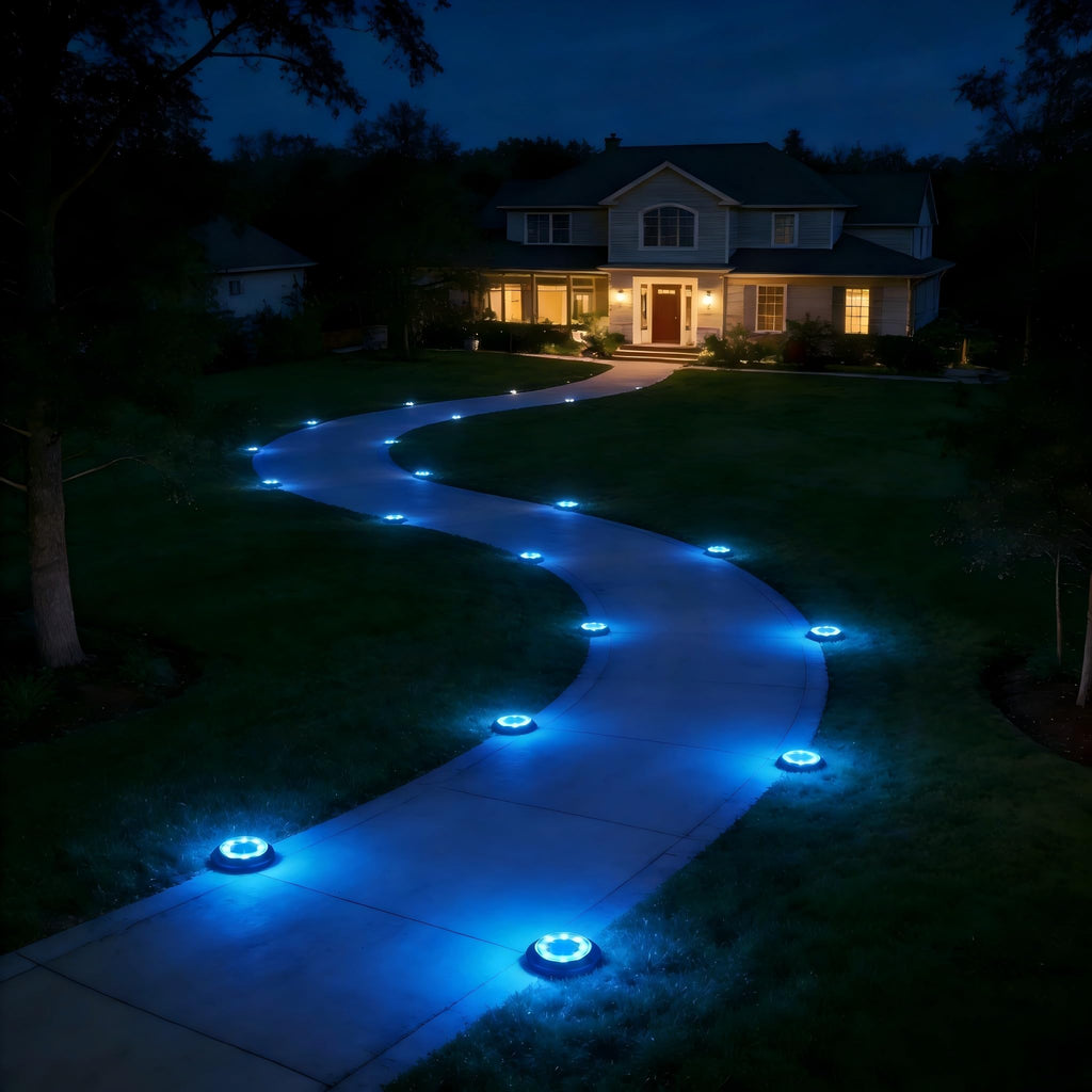 Flacchi Solar Lights Outdoor Waterproof - 2-in-1 Solar Powered Ground Lights Outdoor Solar Disk Light Landscape Light for Deck Step Patio Yard Pathway Walkway Driveway Garden (Blue, 12 Pack)