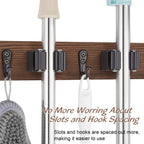 OUTNILI Mop Broom Holder Wall Mount with 3 Slots & 4 Hooks - Wood Broom Mop Hanger for Pantry Kitchen Organization - Garden Tool Organizer for Closet Laundry Room - for Rustic Farmhouse Kitchen Decor