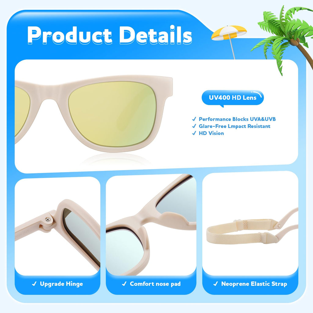 Baby Infant Toddler Polarized Sunglasses with Strap for Boys Girls Age 0-24 Months, 3 Pack Flexible TPEE Rubber Frame Kids 100 UV Protection Sunglasses Newborn Shades