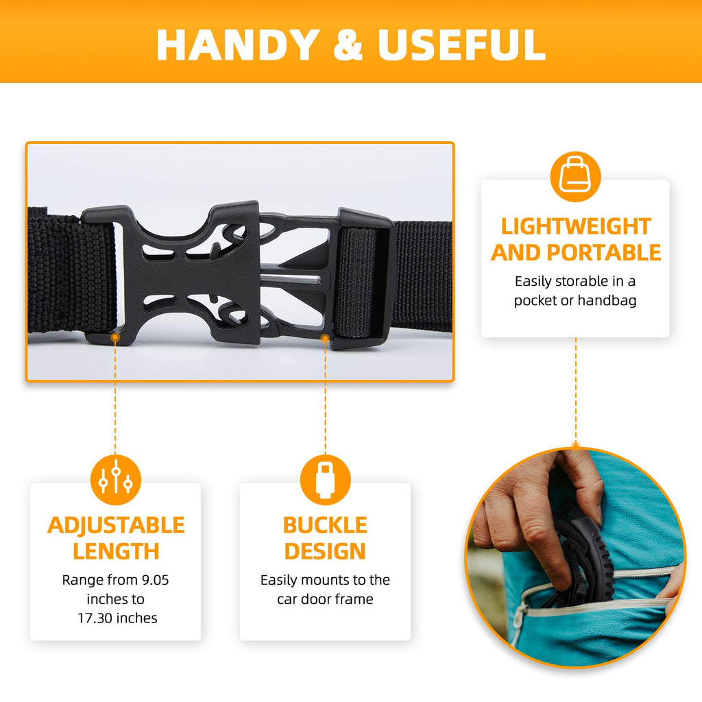 KOUNATSURI 2Pack Car Grab Handle Adjustable Standing Aid Safety Handle Portable Vehicle Support Grab Bar Nylon Grip Handle Mobility Assist Device (Black)