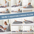 Sasttie Wedge Pillow for Headboard, Adjustable Bed Wedge Pillow Set with Orthopedic Memory Foam Neck Cushion – for Acid Reflux, Neck & Back Support, and Post-Surgery Recovery, White and Dark Grey