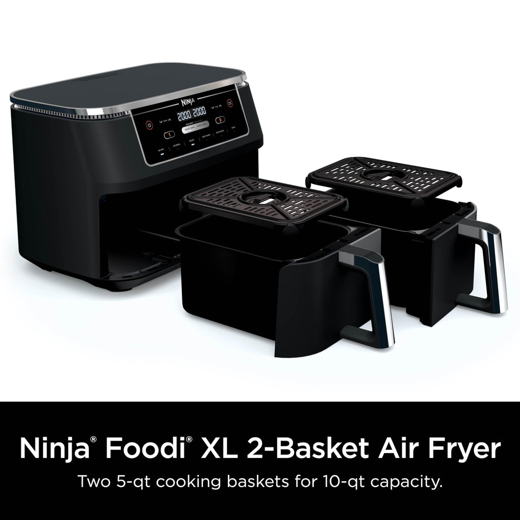 Ninja Air Fryer, Roast, Bake, Air Fry, Crisps, Broil, Reheats, Keep Warm, 10-in-1, Fries, Frozen Food, Veggies, and Meat, Quick Meals, Healthy Meals, Less Oil, 10 QT, Black, DZ302