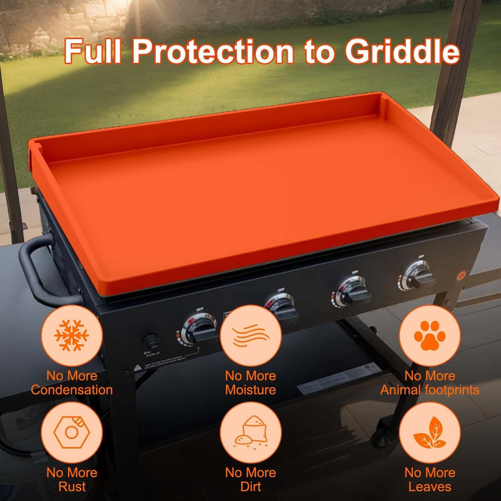 BANGIE 36" Silicone Griddle Mat for Blackstone Accessories - Anti-Warping & UV-Resistant Full-Wrap Cover for 4-Burner Flat Top Grill, Prevents Condensation Rust (Orange)