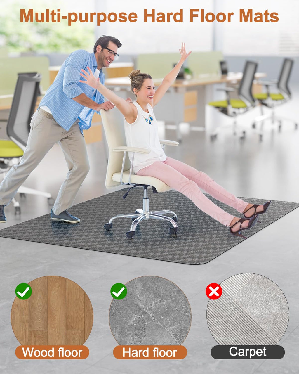 Blvornl Large Office Chair Mat for Hardwood Floor, Rolling Chair Mat for Hard Wood, Large Anti-Slip Hard Floor Protector, Heavy Duty Computer Desk Rug for Office and Home 50"*63" Dark Grey