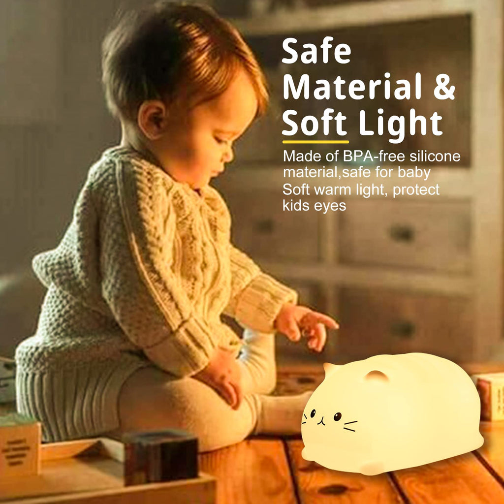ZKLiLi Cat Night Light, Cute Cat Nursery Lights USB Rechargeable Cat Lamp Nightlight Birthday Christmas Gift with 7-Color Breathing Modes for Kids Baby Children (Cat - MB)
