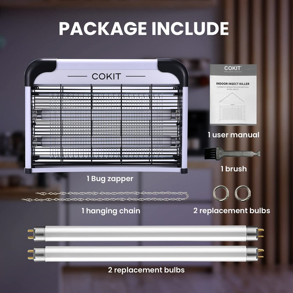 COKIT Bug Zapper Indoor Powerful 20W Electric Indoor Insect Killer, Bug Zapper, Fly Zapper, Mosquito Killer for Home Kitchen Garage Patio 2 Extra Replacement Bulbs (No Bug Collection Tray)