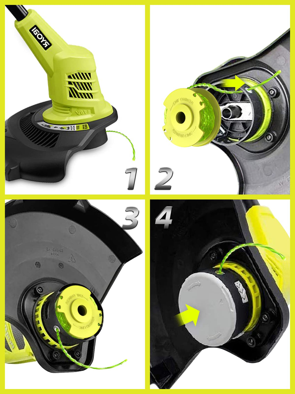 YWTESCH String Trimmer Refill for Ryobi One Plus+ AC80RL3,11 FT/0.080-Inch Weed Eater String Compatible with Ryobi Weed Wacker 18v, 24v, and 40v Trimmers (12 Trimmer Line & 3 Trimmer Cap)
