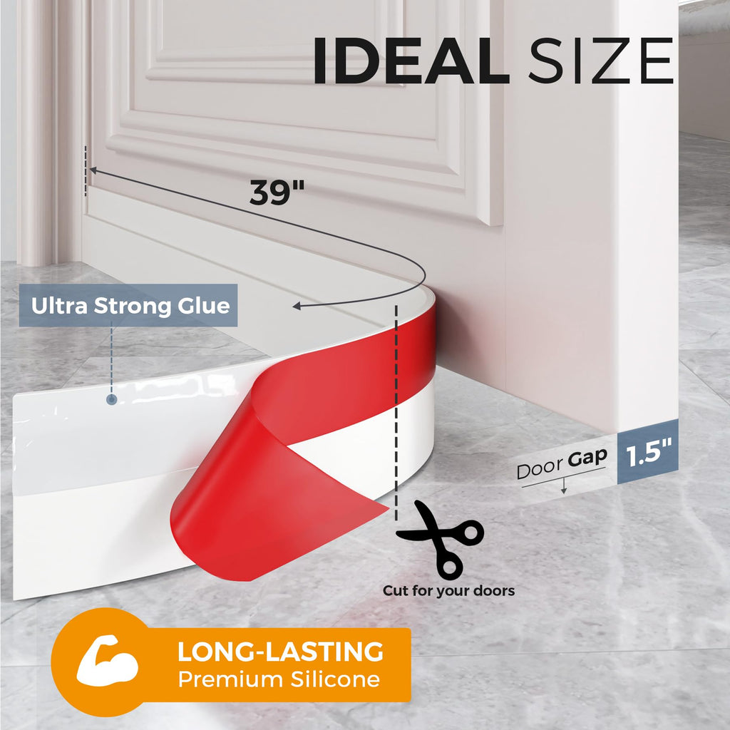 2 Pack Door Draft Stopper, Under Door Sweep for Exterior & Interior Doors, Weather Stripping Door Seal, Garage Window Blocker Noise Cold Air Insulation, Draft Guard White 2" W x 39" L