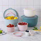 COOK WITH COLOR Prep Bowls with Lids- Wide and Deep Nesting Plastic Small Mixing Bowl Set with Lids, 12 Piece Set - Deep Bowls, Teal and Pink