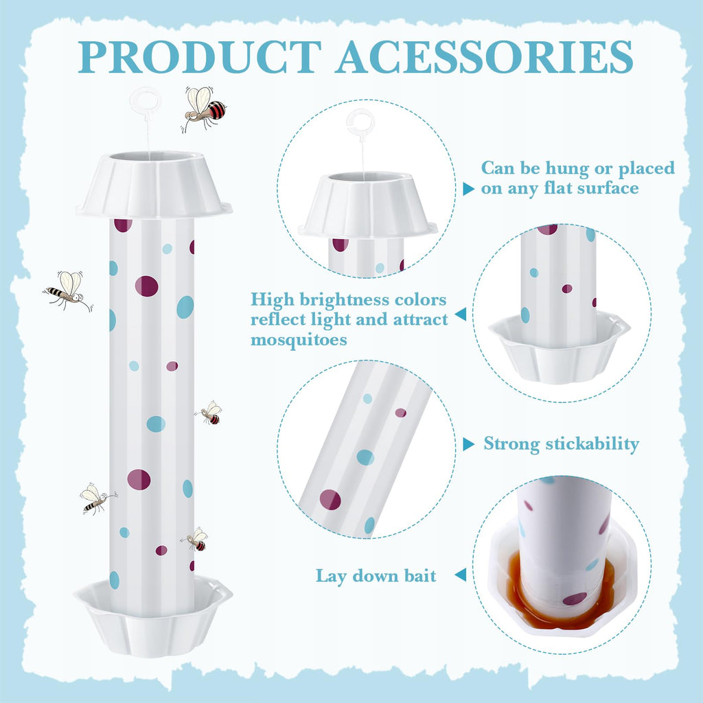 12 Pcs Sticky Fly Trap Fly Stick Indoor Outdoor Long Lasting Adhesive Fly Catcher with Hanging Hook for Wasps Gnats Bugs Insects Moths Fruit Flies Mosquitoes Spiders Fleas (White)