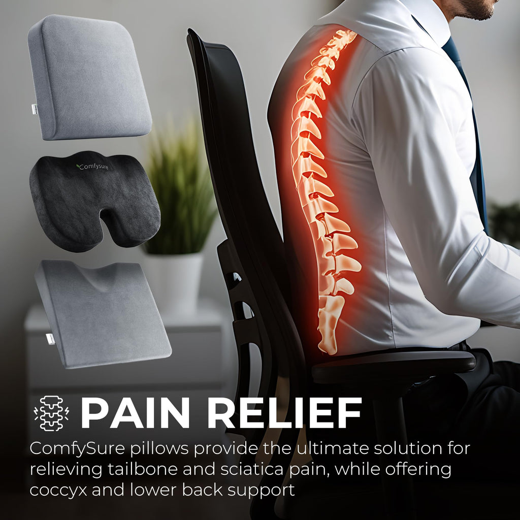 Memory Foam Seat Cushion - Tailbone Pain Relief Cushion, Non-Slip Sciatica Pain Relief Pillow - for Office Chair, Car, Wheelchair, Computer, Desk Chair - Coccyx, Lower Back Support (Black)