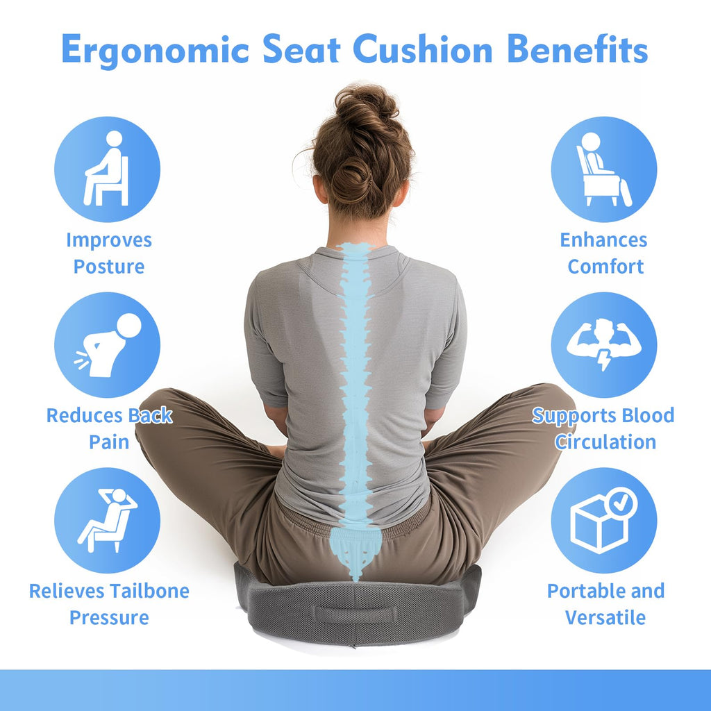 XL Pressure Relief Seat Cushion - Memory Foam Home, Car & Office Chair Cushion for Long Sitting Butt Pillow Tailbone Pain Relief Coccyx Sciatica Pillow for Hip & Back Pain