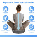 XL Pressure Relief Seat Cushion - Memory Foam Home, Car & Office Chair Cushion for Long Sitting Butt Pillow Tailbone Pain Relief Coccyx Sciatica Pillow for Hip & Back Pain