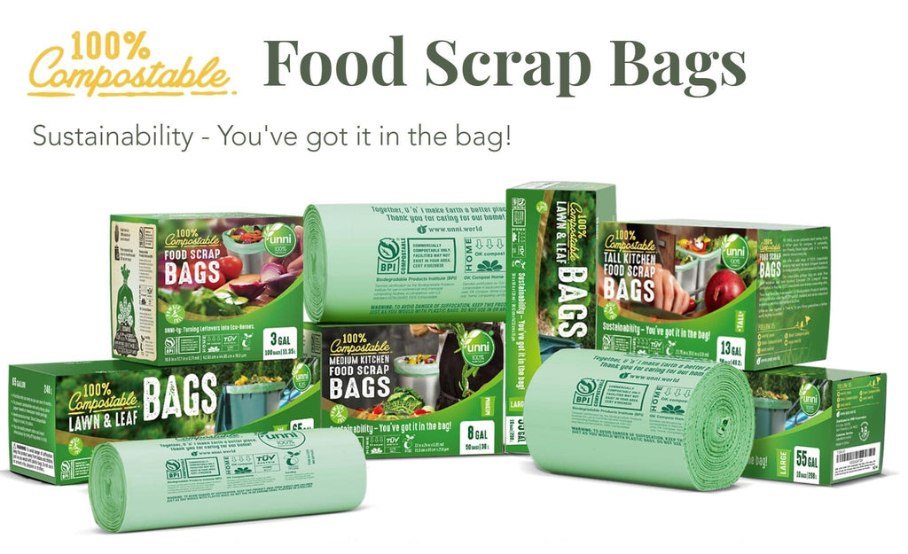 UNNI Compostable Liner Bags, 2.6 Gallon, 9.84 Liter, 100 Count, Extra Thick 0.71 Mil, Small Kitchen Food Scrap Waste Bags, ASTM D6400, US BPI, CMA & Europe OK Compost Home Certified, San Francisco