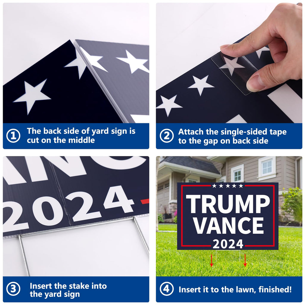 Probsin Trump Vance 2024 Yard Sign Double Sided 16" x 24" President Trump Vice President Vance MAGA Signs Voted for Trump Vance Outdoor Decorations for Lawn, Garden, Window, Party Supplies (Blue)