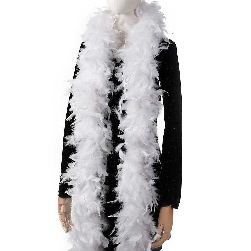 Larryhot White Fluffy Boas Feathers - 80g 2Yards Boas for Party,Christmas Tree,Concert,Wedding and Home Decoration (80g - White)