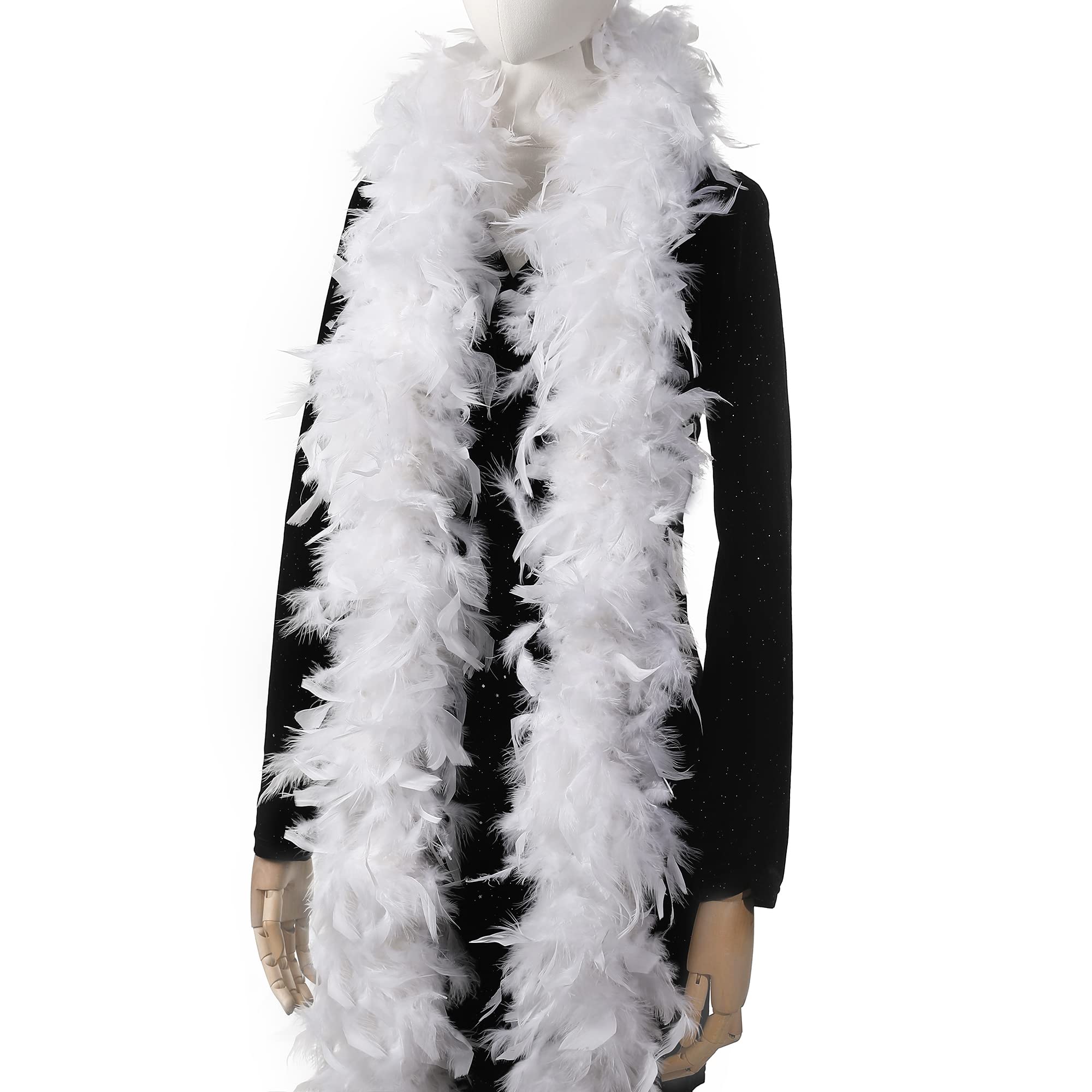 Larryhot White Fluffy Boas Feathers - 80g 2Yards Boas for Party,Christmas Tree,Concert,Wedding and Home Decoration (80g - White)