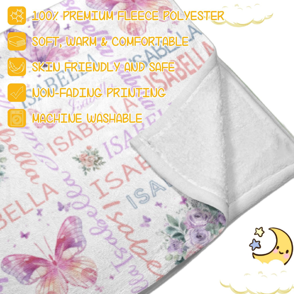 PUREFLY Personalized Baby Blanket- Custom Baby Blankets with Name for Girls, Personalized Baby Girl Gifts for Baby Shower Christmas Birthday, Customized Baby Blanket for Kids Toddler New Mom Newborn